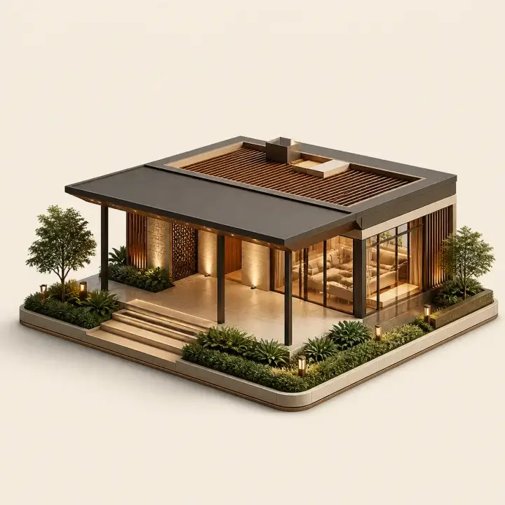 Contemporary residential clubhouse pavilion with a glazed lounge and landscaped entrance